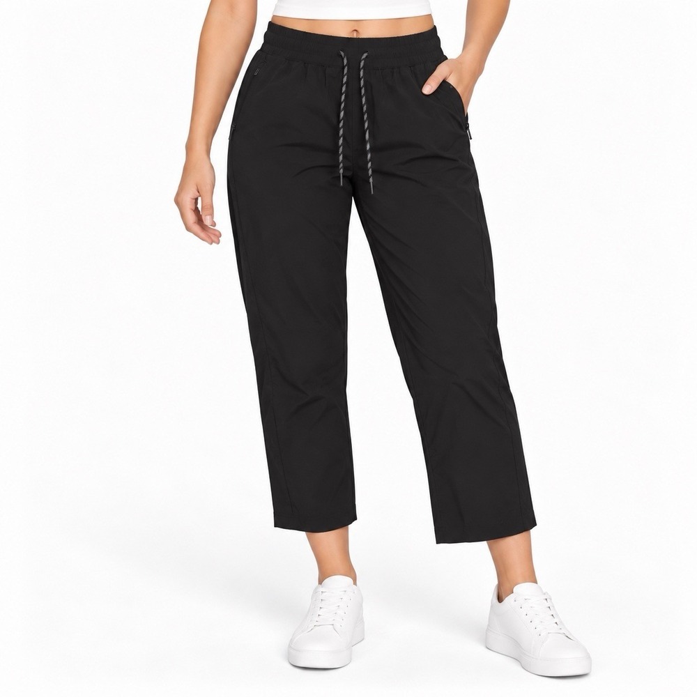 athleta trekkie straight crop black pants ripstop nylon 10